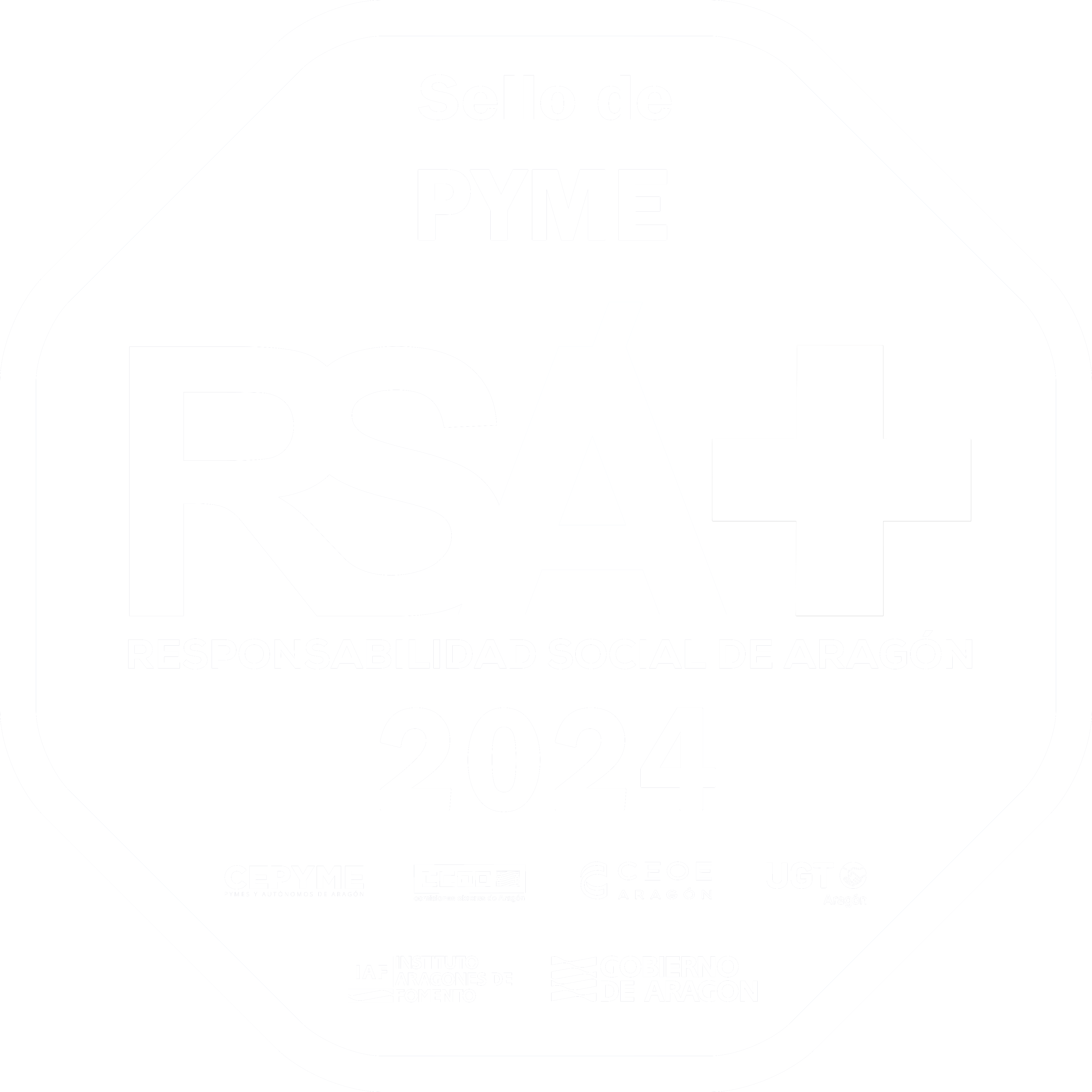 RSA+, sello de Responsabilidad Social en Aragón, concedido por el Instituto Aragonés de Fomento del Gobierno de Aragón.