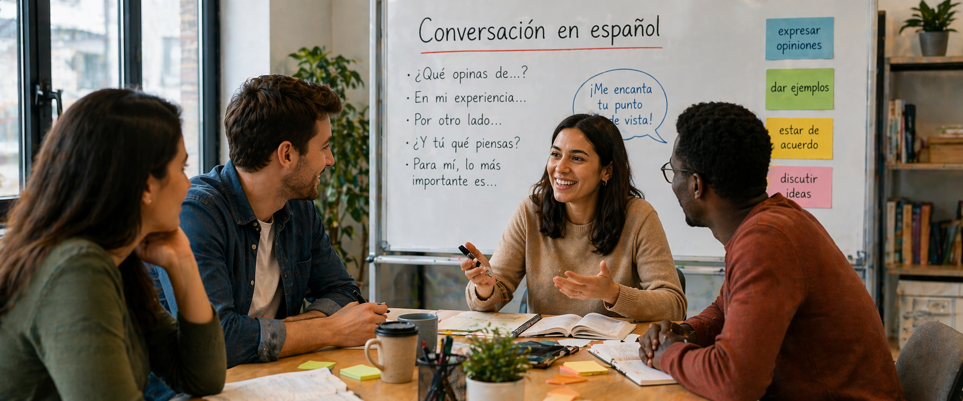 Profesora de español explicando en pizarra